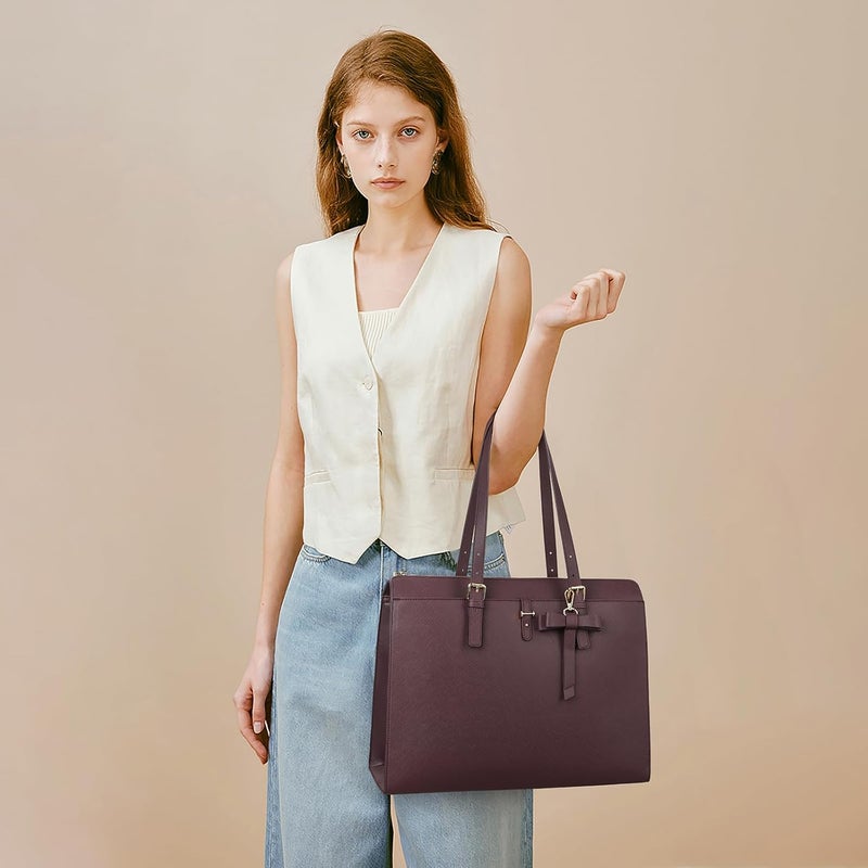 Keyli 4pc Sets Laptop Bag for Women Large Leather Laptop Briefcase with USB Charging Port Computer Shoulder tote Bags Purse - Image 3